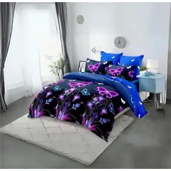 GENERICO - JUEGO DE SABANA CON DISEÑO MARIPOSAS VIOLETA 2 PLAZA TF SET DE 4 PIEZA