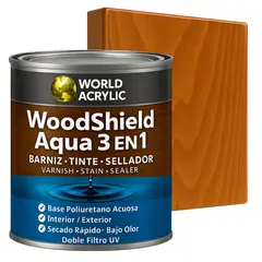 WORLD ACRYLIC - Barniz woodshield aqua 3 en 1 - 1/4 GALON MAÑIO