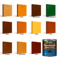 WORLD ACRYLIC - Barniz woodshield aqua 3 en 1 - 1/4 GALON Maple
