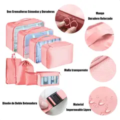 SUPERCENTER - Bolsas Viaje 8 En 1 Bolsas Organizadoras Viaje Maleta Rosa