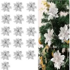 KUANGYE - Pack 12 Flores Navideña Adorno De Navidad Decoración Árbol