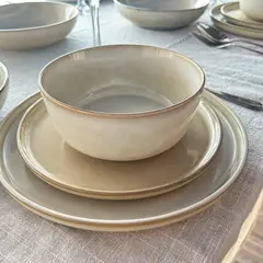 GENERICO - Set 6 Platos Redondo Ceramica 22 Cm Beige Linea Oslo