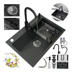 KUANGYE - Lavaplatos 60x45 Cm Negro Con Accesorios griferia Extraible