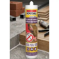 SOUDAL - Silicona Adhesivo De Montaje Blanco 280 Ml. (Sin clavos ni Tornillos)