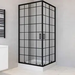 JOYTEK - Shower Door Recto Cuadros Negros 80x80x198cm con Receptáculo