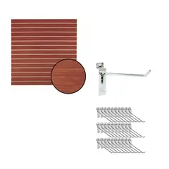 CITYSHOP - Pack Panel Ranurado color Caoba + 50 Ganchos de 25 cm