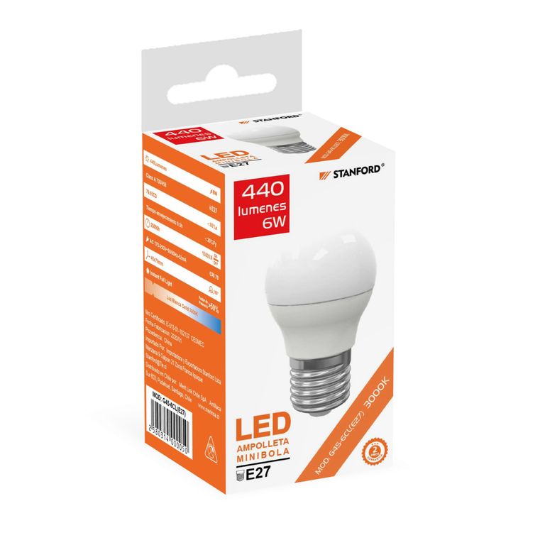 Ampolleta LED Mini Bola 6W E27 Luz Cálida