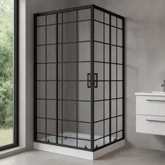 JOYTEK - Shower Door Recto Cuadros Negros 100x70x198cm con Receptáculo