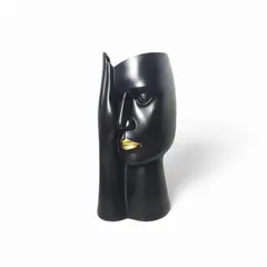 GENERICO - Florero Retrato Nordico Escultura Rostro De Resina Negro