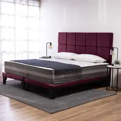 COLBOX - Cama Europea Valencia Premium + Respaldo Atenas King Felpa Burdeo