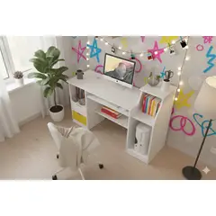 SPACE HOME - Escritorio marron moderno con gavetas biblioteca