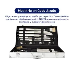 MOVI - MALETA DE LUJO CON SET PARRILLERO DE 18 PIEZAS ACERO INOXIDABLE