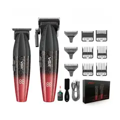 VGR - Barber Combo Profesional V640 Clipper y Trimmer 9000RPM Rojo
