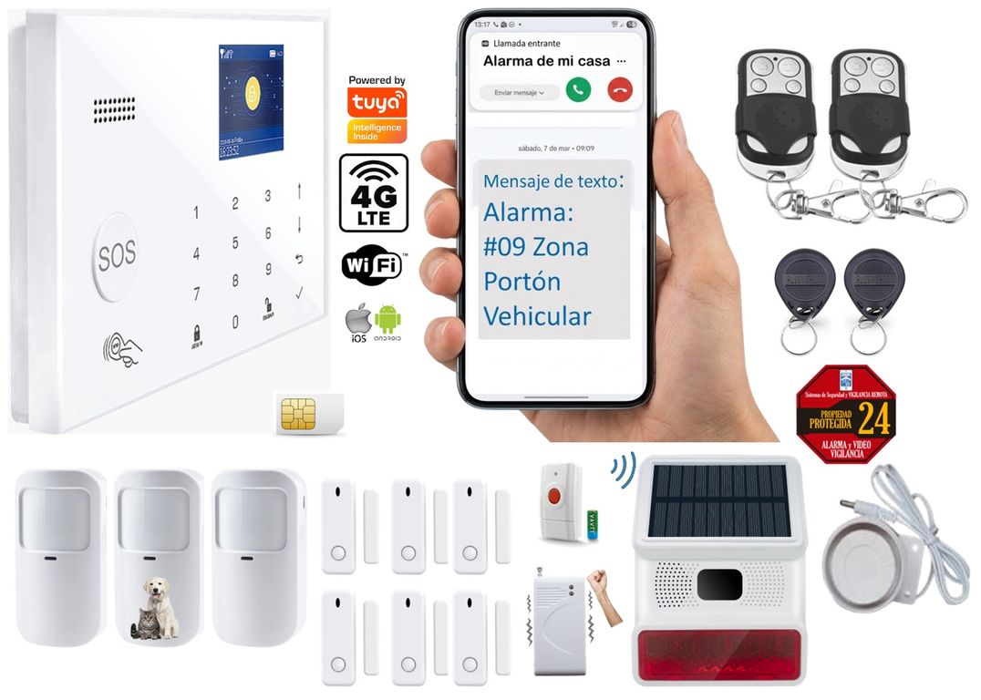 Alarma GSM 4g WIFI Google HomeAlexa Sirena Solar 110db
