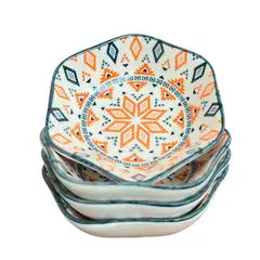 GENERICO - Pack 4 Platos Bowl Para Salsas Con Diseños Rombos