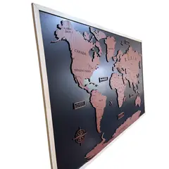 LOS REGALONES - Cuadro Mapa Del Mundo Con Sus Capitales En Madera 60x90 Cm