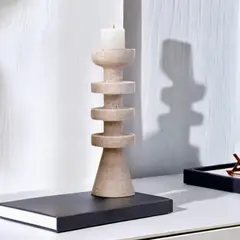 SANTU HOME & DECO - Candelabro Torre Alfil Figura Decorativa Travertino Grande