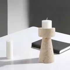 SANTU HOME & DECO - Candelabro Portavelas Marmol Travertino Torre Pequeño