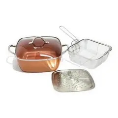 MOVI - Olla de Cobre Multiuso Antiadherente con Cesta para Freír y Accesorios