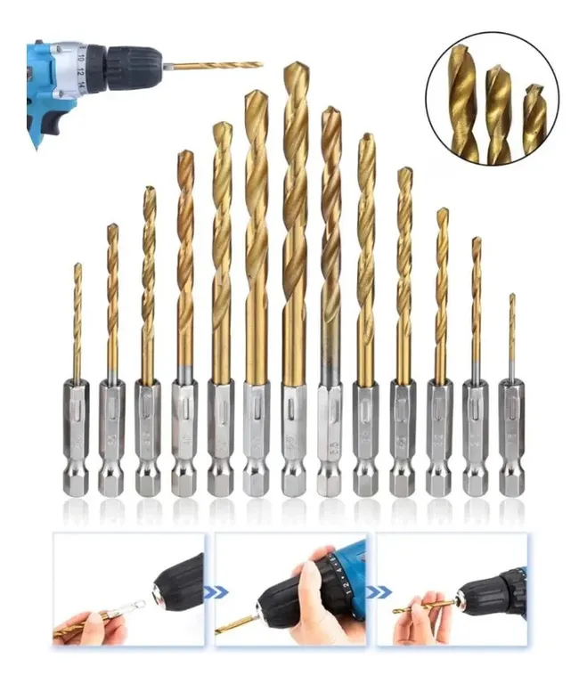 13 Brocas Hss Titanio Toma Hexagonal Para Metal Madera