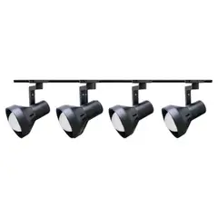 WANT - Lámpara 4 Focos Negros con Ampolleta 15W Luz Cálida más Riel de 1mt