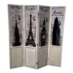 GENERICO - Separador de Ambientes de 4 Paneles con Diseño Vintage