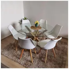 CORI CORI - Juego de Comedor Warwick 120cm + 6 Sillas Tulip