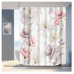 COMPRAPO - Cortina Baño Impermeable Encanto de Magnolias más 12 Ganchos