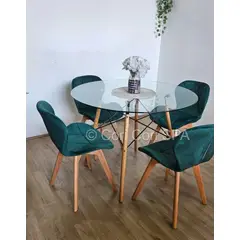 CORI CORI - Juego de Comedor Mesa Eames Vidrio 120cm + 4 Sillas Mariposa Velvet…