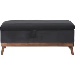 GENERICO - Banqueta Incy con Baúl Felpa Negro 120x40x50 Máxima Design