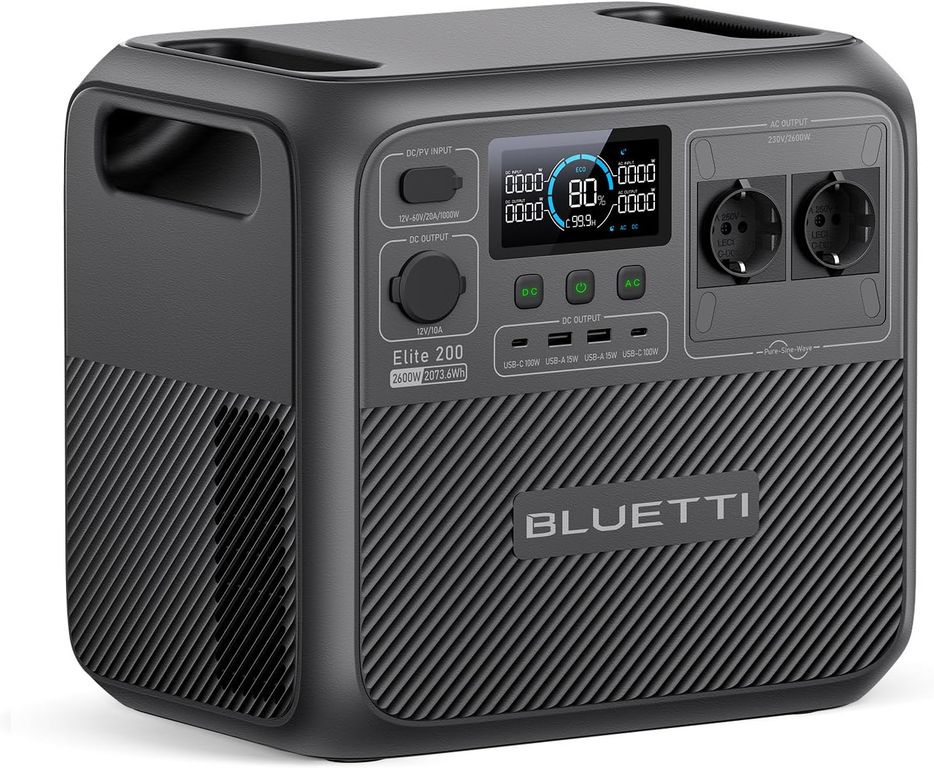 Generador Solar Portátil 2600W 2073WH Estación de Energía Para Acampar Pesca Viajes Fuera de La Red Elite200V2