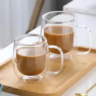 SANTU HOME & DECO - Set 2 Tazas Doble Pared Vidrio 350 ml
