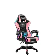 GENERICO - Silla Gamer Super Con Luz Rgb Parlante Reposapiés Y Masajeador Reclinable Color Rosa SKU CF