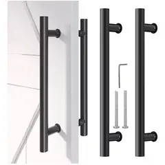 KUANGYE - Manillon Doble Acero Inoxidable 60 Cm Para Puerta Madera Negro