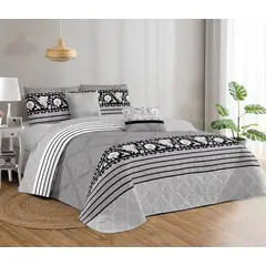 GENERICO - CUBRECAMA KING DE VERANO GRIS DISEÑO LINEAL GSOL