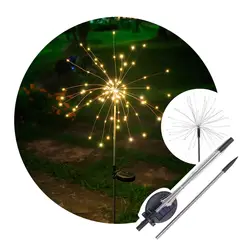 GENERICO - Estacas Solares Jardín 90 LED Fuegos Artificiales x2 Amarilla