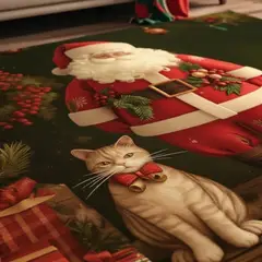 GENERICO - ALFOMBRA DE NAVIDAD GATITO 200X240 DELGADA LISA TF