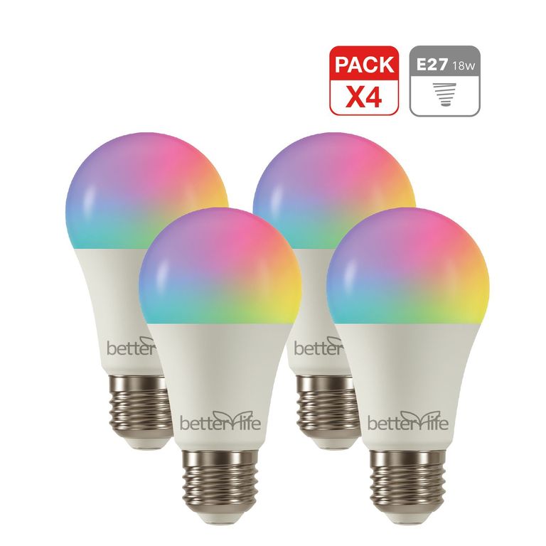 Ampolleta Inteligente LED RGB Wifi 18W E27 4 Unidades