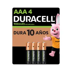 DURACELL - Pila Recargable AAA 4 pilas de 900mAh triple A