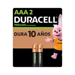 DURACELL - Pila Recargable AAA 2 pilas de 900mAh triple A