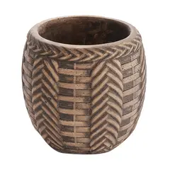 HOME ESSENTIALS - Maceta trenzada de cemento café 10 cm