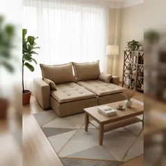 MUEBLES NEW - SOFA CAMA MODULAR PRADA BEIGE ENVEJECIDO FELPA