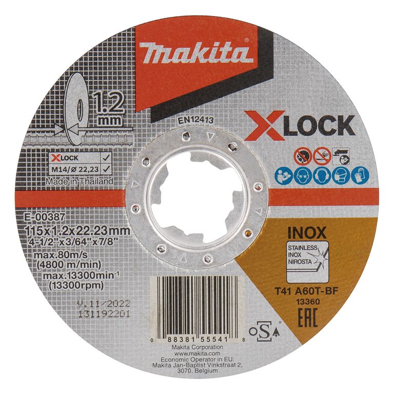 Disco de corte fino acero inox. X-LOCK 115 mm E-00387