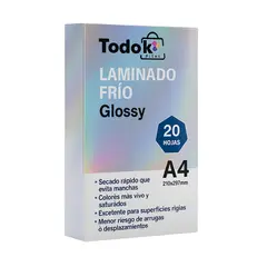 TODOK - Papel Laminado Frio A4 20 Hojas Efecto Brillante Glossy