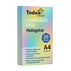 TODOK - Papel Laminado Frio Hologstar A4 20 Hojas Efecto Estrella
