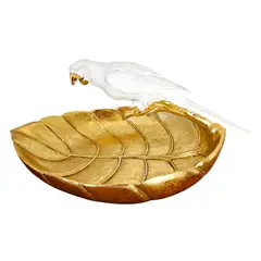 GENERICO - Adorno Resina Forma de Hoja con detalle Loro Blanco