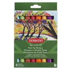 DERWENT - Plumones Marcadores 8 Colores – Punta Fina y Pincel