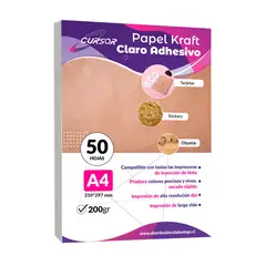 CURSOR - Papel Kraft Adhesivo Imprimible A4 200 Gr 50 Hojas