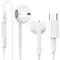 1724 - Audifonos Manos Libres Tipo C HiFi Control De Volumen Blanco