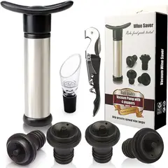 WELDMON - 7 Piezas Tapón para Vino y Vino Tinto Bomba de Vacío Acero inoxidable